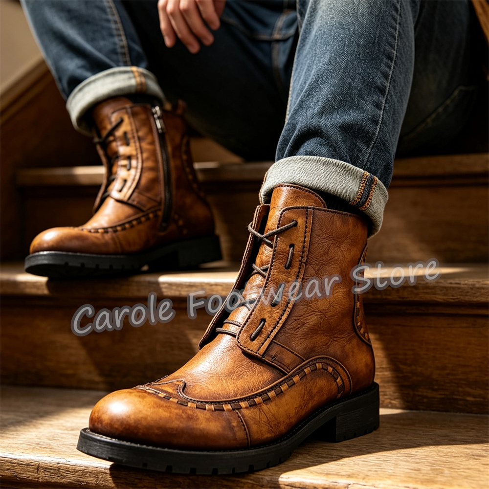Sewing Zipper - Sewing Design Genuine Leather Male Ankle